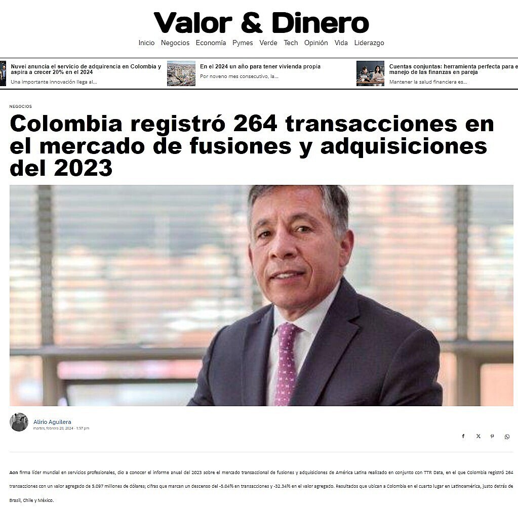 Colombia registr 264 transacciones en el mercado de fusiones y adquisiciones del 2023